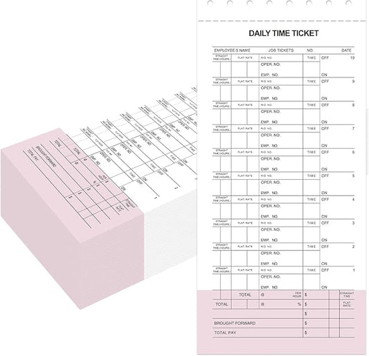 500 Pack Daily Time and Job Ticket 12 Flag Mechanics Time Sheets Cards for Employees Weekly Format Repair Shop Office Business, 4 1/4" x 9 1/2"