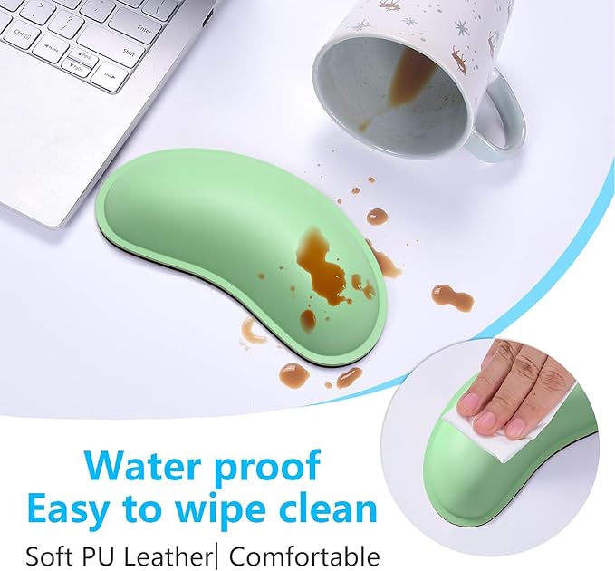 Dapesuom Mouse Wrist Rest, Ergonomic Memory Foam Mouse Wrist Support, Leather Hand Rest Pad Cushion for Gaming, Office, Laptop, Wireless Mouse, Men, Women, Pain Relief & Easy Typing, Mint Green