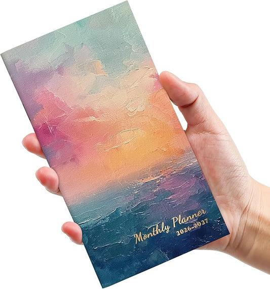Pocket Calendar 2026-2027 for Purse, Two Year Monthly Planner Pocket Size, Jan 2026 to Dec 2027 Monthly Planner Small Size (6.5" x 3.5") - Sunset