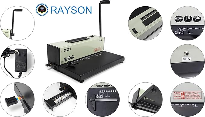 Rayson PD-1503 Coil Binding Machine, 4:1 Pitch Spiral Binder with Electric Coil Inserter for Max. Punching Letter Size