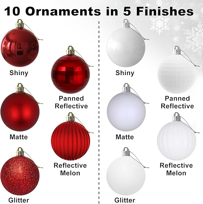 Red & White 3.2" Large Christmas Balls - Christmas Tree Decoration Ornaments Shatterproof Hanging Balls for Birthday Halloween Holiday Wedding Decorations Set of 10pcs