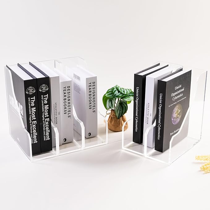 Acrylic Magazine File Holders, Classroom Organization and Storage, Clear Bookend File Sorter, Desktop File Organizer, Magazine Holder Rack for Classroom, Home, and Office