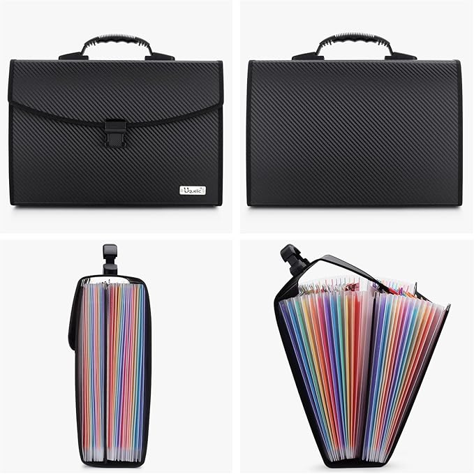 Uquelic 26 Pockets Expanding File Folder - Accordion Savor Document Organizer Folio Upgraded Durable Buckle, Base with Ergonomic Portable Handle/Large Legal Size Expandable File Organizer