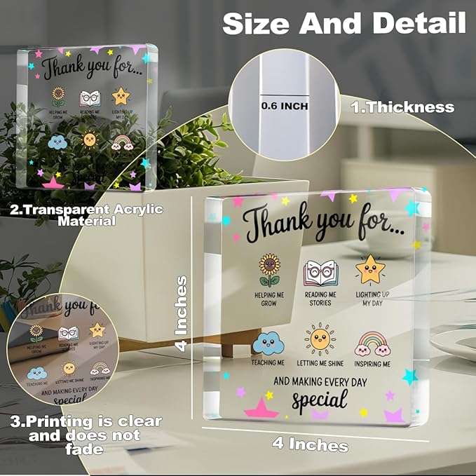 Teacher Appreciation Gifts, Christmas, Birthday Acrylic Sign Thank You Gifts for Women Teacher Mom, Bpreschool Teacher Gifts for Preschool Kindergarten Elementary Educators, Desk Decorative Signs