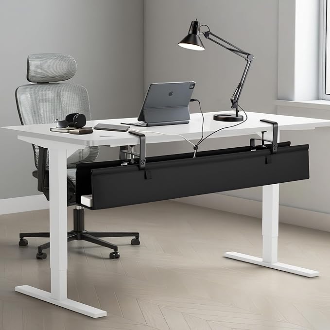 Desk Cable Management Tray, Fabric Cable Organizer, No Drill Large Clamp/Screw Mount Wire Organizer-Support Up to 30lbs, Standing Desk Cable Management for Office Home (Black,36 Inch)