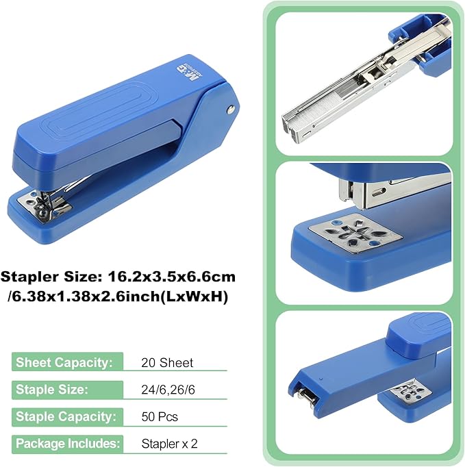 M&G Office Desktop Stapler, 20 Sheet Capacity Basic Staplers Jam Free Standard Stapler Office Accessories Supplies with Two Binding Modes for Home Office Classroom, Blue, 2 Pcs