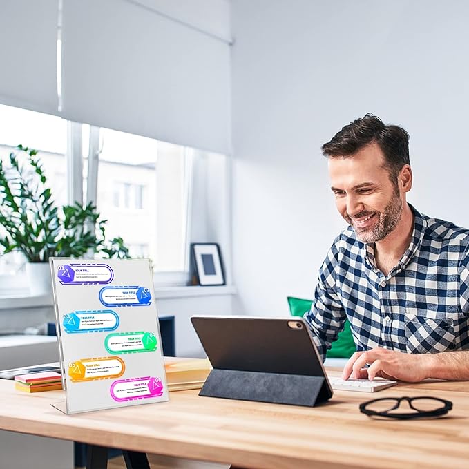 Acrylic Sign Holder 6 Pack 8.5x11 Slant Back Acrylic Stands for Display Plexiglass Clear Acrylic Display Stands for Ad Frame, Picture Photo Frames, Promotions, Restaurants, Office, Store, Home