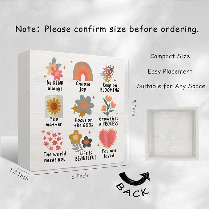 Boho Floral Mental Health Wooden Sign - Therapy Office Must Haves, Inspirational Psychology Wood Signs for Therapy Counselor Office Desk Shelf Tabletop Decor, 5x5 Inches