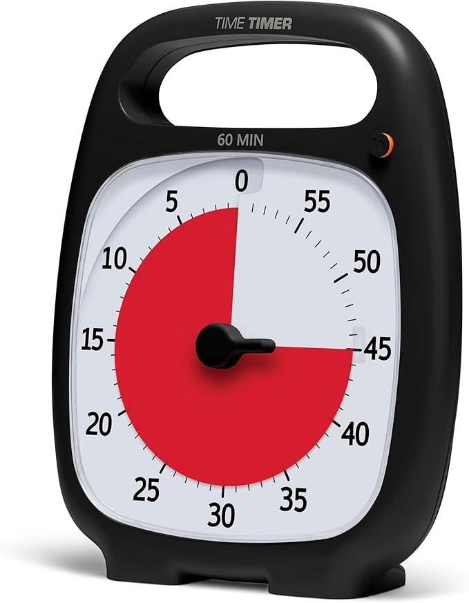 TIME TIMER PLUS 60 Minute Desk Visual Timer - Countdown Timer with Portable Handle for Classroom, Office, Homeschooling, Study Tool with Silent Operation (Charcoal)