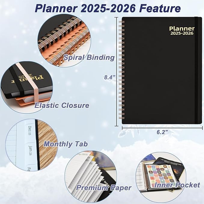 10 Pcs Daily Planner 2025-2026, Jul.2025-Jun.2026, 6.2" x 8.4", 2025 Planner Weekly and Monthly, Calendar Planner 2025 with Tabs & Pocket, Black