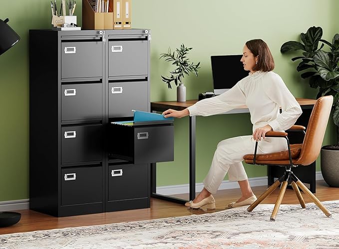 Letaya 4 Drawer File Cabinet with Lock,Metal Office Vertical Filing Cabinets for Home Office- Storage A4/F4/Letter/Legal -Assembly Required (Black)