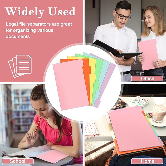 6 Sheets 9x14 Inch Legal Size Tabbed Dividers 3 Ring Binder Legal Binder Dividers 6 Colors Legal Index Tab Dividers Legal Exhibit Dividers File Separators with 2 Blank Card Stock for Office Document