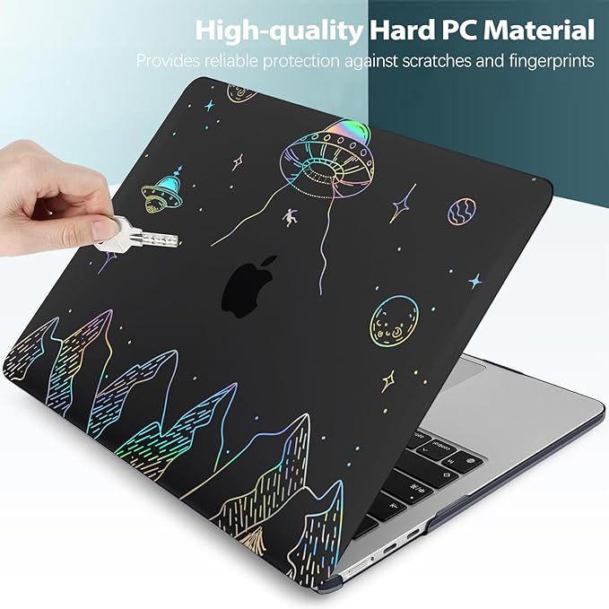 KEROM Clear Black Case for MacBook Pro 16 inch 2025-2021 M4 M3 M2 M1 Pro/Max Chip A3403 A3186 A2991 A2780 A2485, Protective Aesthetic Plastic Hard Shell Case & Keyboard Cover, Planet