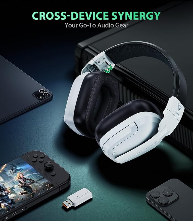Wireless Gaming Headset for PS5, PC, PS4, Switch, Mac, 2.4GHz Low-Latency & Bluetooth 5.3 Headphones with Noise Canceling Mic, Stereo Sound, 50Hr Long Lasting Battery (White)