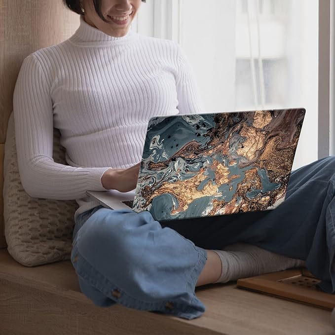 KEROM Compatible for MacBook Air 13 inch Case 2025-2022 M4 M3 M2 A3240 A3113 A2681, MacBook Air M4 13 inch Case, Protective Plastic Hard Shell & Keyboard Cover for Mac Air 13.6'', Gold Marble