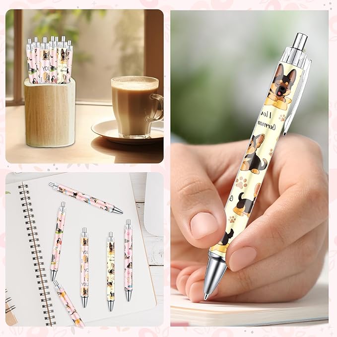 German Shepherd Ballpoint Pens Gifts 24Pcs Cartoon Dogs Pen Set Animal Retractable Smooth Writing Ballpoint Pen Gift for Women Teacher Students Dog Lovers Teen Office School Party Supplies