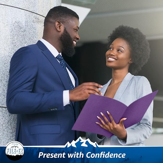 FILE-EZ Two-Pocket Folders, Purple, 25-Pack, Textured Paper, Letter Size (EZ-32545)