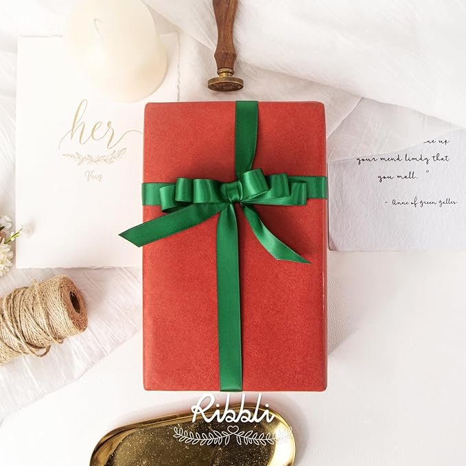 Ribbli Forest Green Satin Ribbon 5/8 inch x Continuous 25 Yards,Double Faced Satin Use for Craft, Gift Wrapping, Christmas Ornaments, Hair Bows, Bouquet Bows