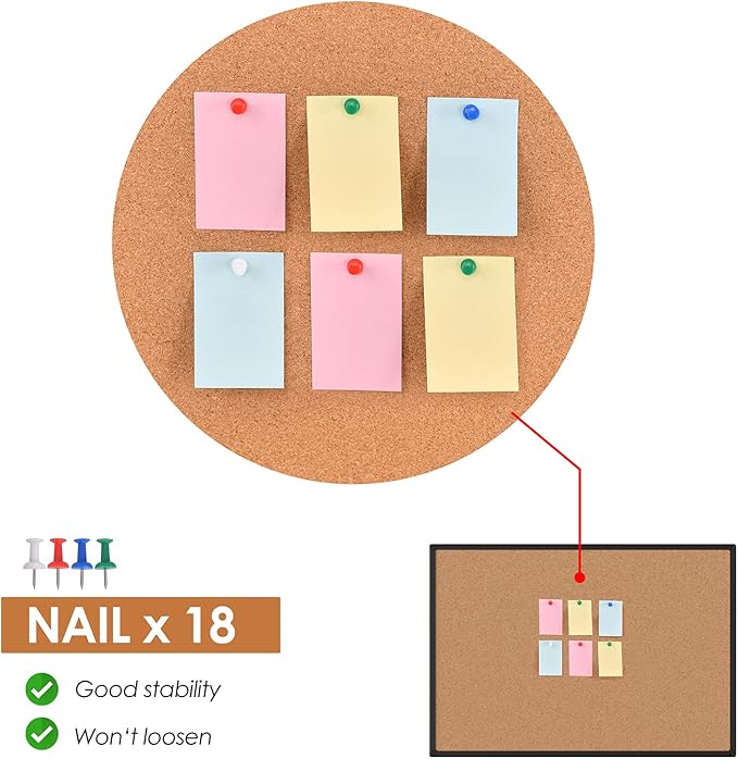 Board2by Cork Board Bulletin Board 48" x 36", Black Aluminium Framed 4x3 Corkboard, Office Board for Wall Cork, Large Wall Mounted Notice Pin Board with 18 Push Pins for School, Home & Office