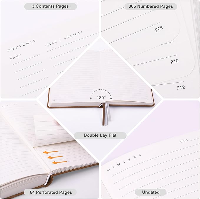 &And Per Se Lined Journal Notebook, 365 Pages, A5, 5.7'' x 8'' 100GSM Thick Paper, Journals for Writing, Hardcover Notebooks for Women Men (Brown)