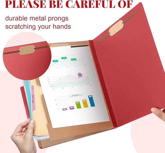 Skyygemm 24 Pcs Classification Folders Letter Size, 2 Pocket Dividers Pressboard File Folder with Fasteners, Expanding File Organizer Bulk for Teachers, Clergy, Office, Church, Christmas (Red)