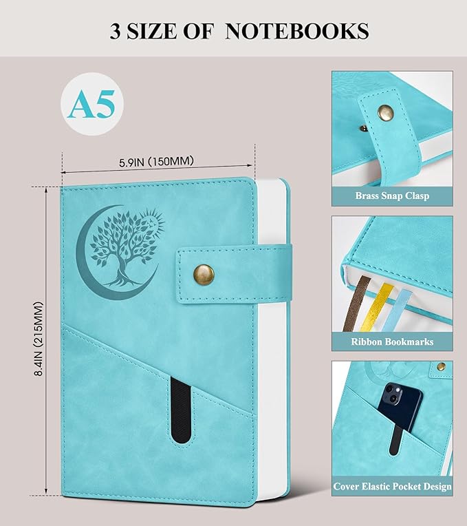 365 Page Thick Lined Journal Notebook for Men Women, A5 Leather Journals for Writing, Hardcover Notebooks for Work, School, Note Taking,Travel, Business,Personal Diary, College Ruled 5.9" x 8.4"