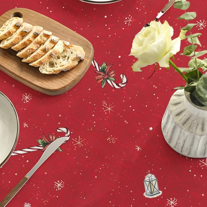 Horaldaily Christmas Tablecloth 70×70 Inch Round, Winter Snowman House Christmas Trees Red Washable Table Cover for Party Picnic Dinner Decor