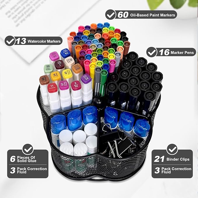 360 Degree Rotate Pen Holder for Desk Mesh Desk Pen Organizer Pencil Holder Large Capacity Accessories & Workspace Organizers for School,Home (Black, No hook)