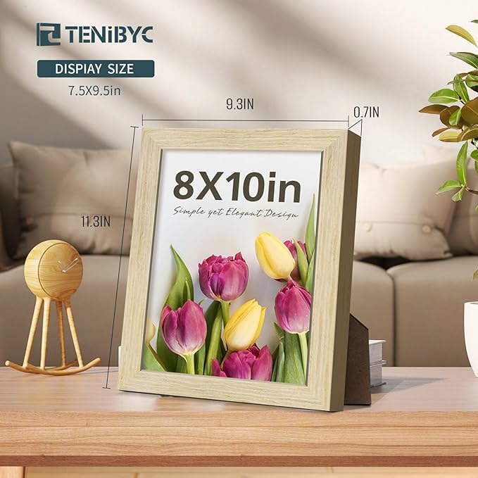 8x10 Picture Frames Set - 3 Pack - Natural Oak Wood - Tempered Glass - for Wall Photos, Family Memories, Posters & Puzzles, Home Decor