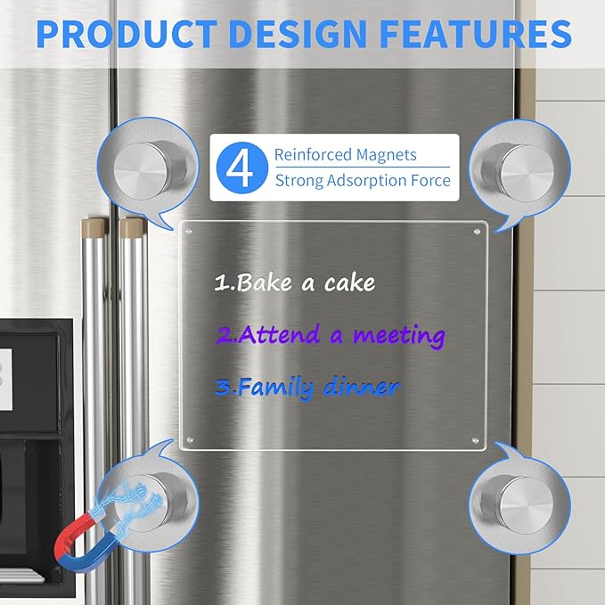 AITEE Acrylic Magnetic Calendar for Fridge, 16"x12" Inches Clear Dry Erase Calendar Memo Whiteboard for Refrigerator with Strong Magnets Includes 6 Dry Erase Markers with 3 Colors