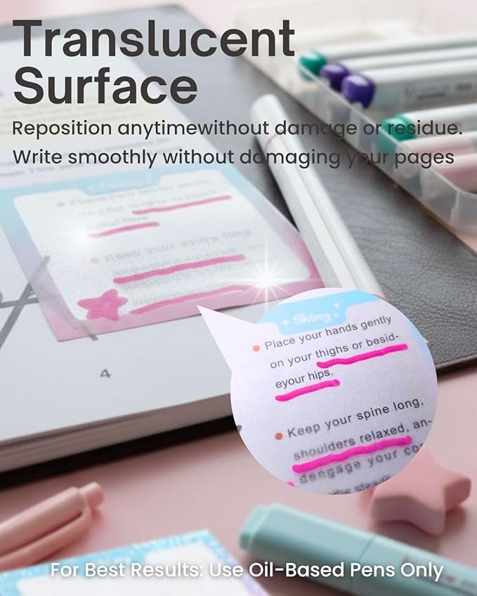 200pcs Glitter Sticky Notes, Transparent Sticky Notes with Pink Blue Iridescent Edge, Cute Self-Adhesive Memo Pads for Office, School & Home Stationery (4 pack-50pcs/1pack)