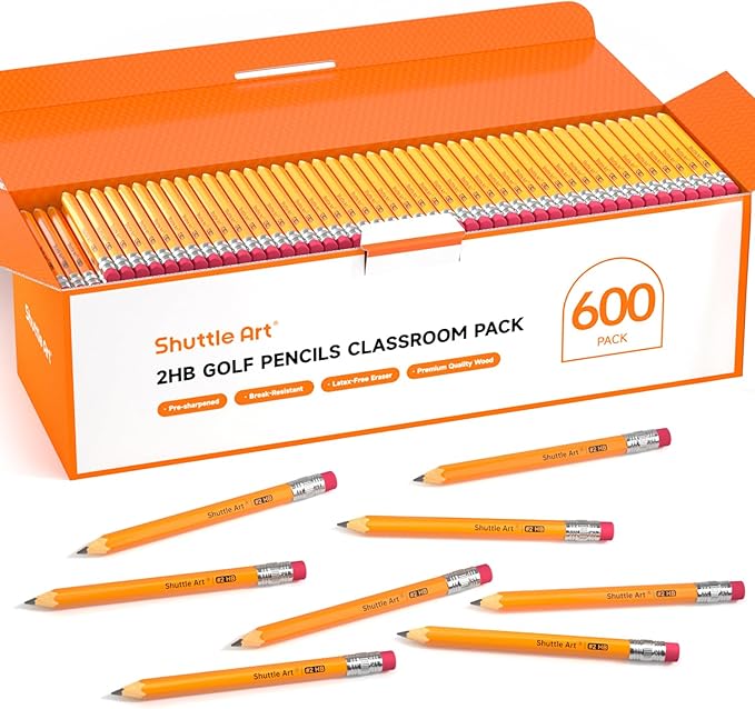 Shuttle Art 600 Pack Golf Pencils With Erasers, #2 HB Pencils Bulk, 3.5” Mini Pencil, Pre-Sharpened Small Pencil for Kids Teachers Classroom Games, Back to School Supplies