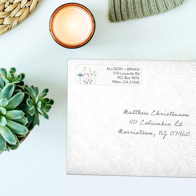 Wildflower Rolled Address Labels / 250 Personalized Return Address Labels/Designer Address Stickers in Elegant Plastic Dispenser