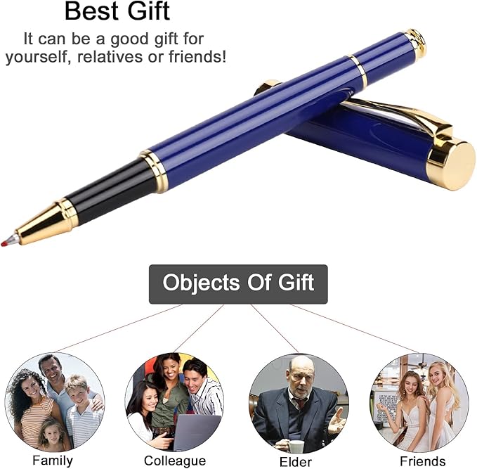 YIVONKA Luxury Ballpoint Pens Best Ball Pen Gift Set for Men & Women Professional Executive Office Nice BallPens Classy Gift Box Ballpoint Black Refill Line width 0.5mm (Blue Gold)