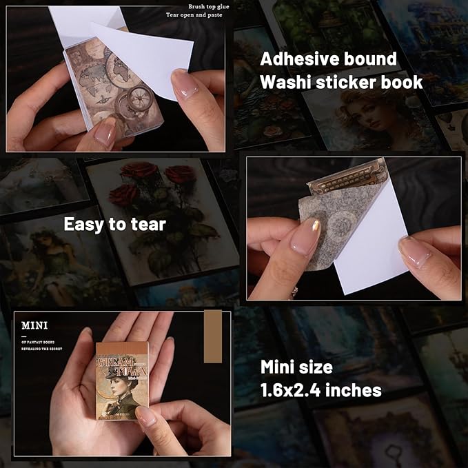 Aromoty 4 Sets 200 Pcs Washi Stickers Book Kit for Journaling, Vintage Aesthetic Gothic Magic Scrapbook Stickers for Scrapbooking Bullet Junk Journal Supplies Planner Stationery Collage Craft Gifts