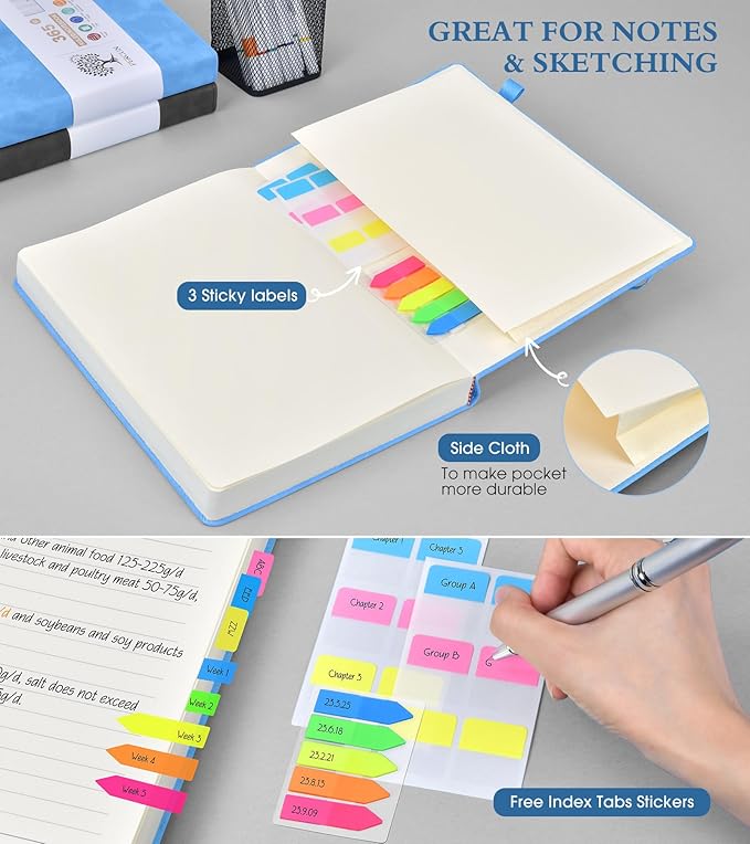 A5 Lined Journal Notebook - 365 Page Leather Journals for Writing Women & Men，Hardcover Notebook with 100Gsm Thick Pages，Daily Diary for Travel, Work，School，Note Taking，College Ruled (5.9" x 8.5")