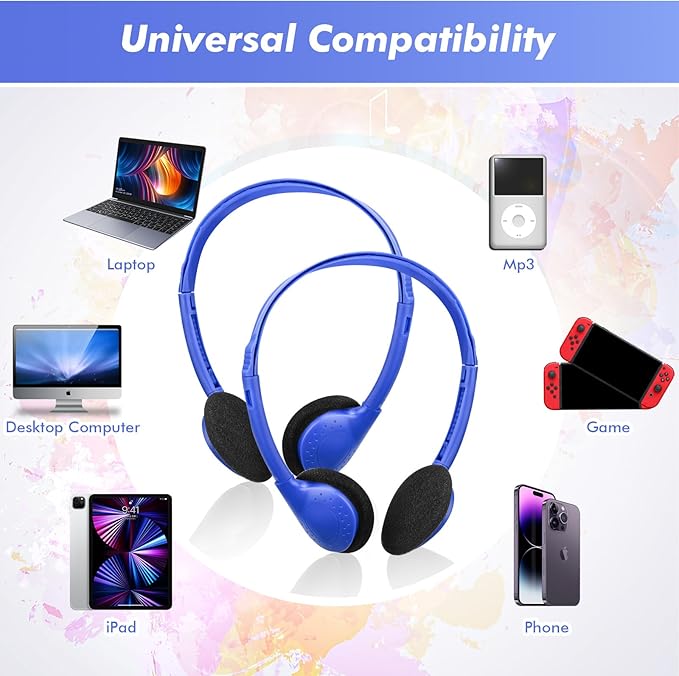 Xuhal 200 Pack Kids Headphones Bulk Classroom Headphones for Student with 3.5 mm Plug Wired On Ear for Church Christian Sunday School Library Children Teens Boys Girls Adults(Blue)