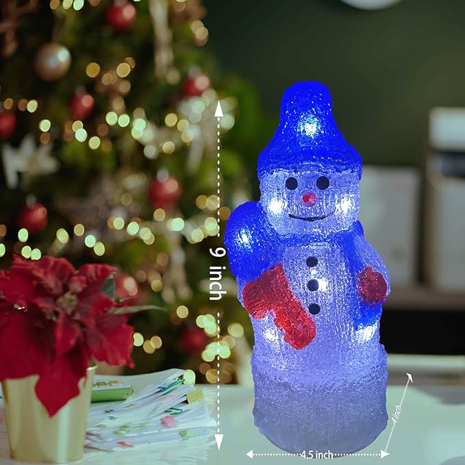 Anycosy Christmas Lighted Acrylic Snowman Decoration,Rotating Battery Operated Lights for Indoor Use,Perfect for Tabletop, Windowsill, Mantel, and Bedroom