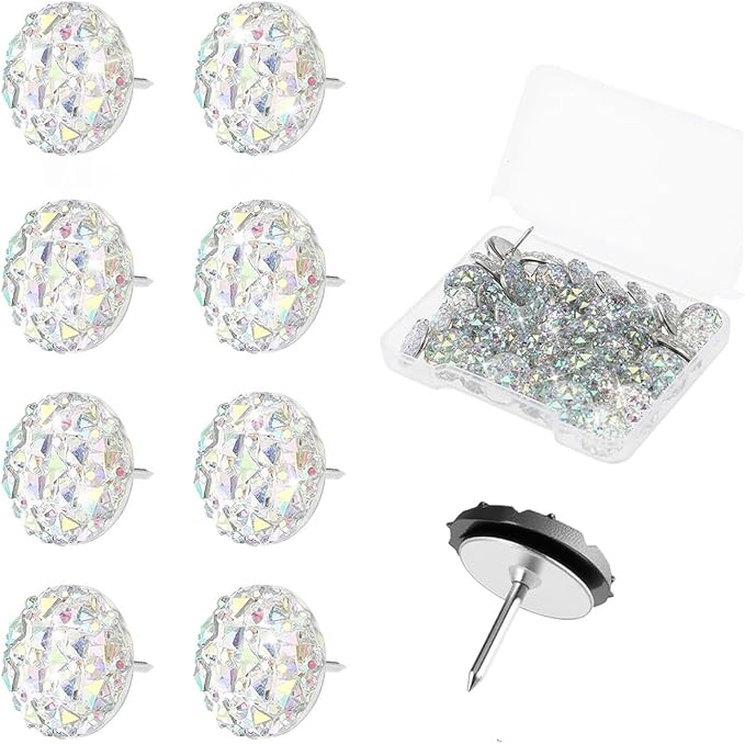 Diamond Pin, 40 Silver Push Pins, Rhinestone Push Thumbtack, Decorative Push Thumbtack for Bulletin Boards and Hardwood Boards, Suitable for Office, Map Display and Other Scenarios