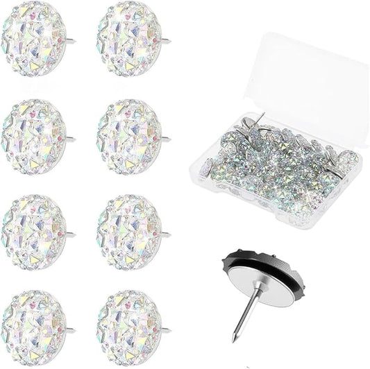 Diamond Pin, 40 Silver Push Pins, Rhinestone Push Thumbtack, Decorative Push Thumbtack for Bulletin Boards and Hardwood Boards, Suitable for Office, Map Display and Other Scenarios