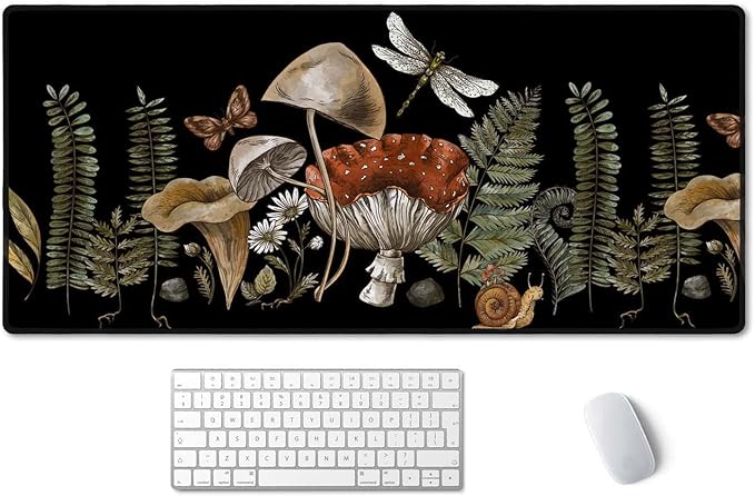 SSOIU Cute Witch Magic Mushroom Forager Fern Desk Mat, Boho Extended Mouse Pad, Extra Large Gaming Desk Pad Non-Slip Water-Resistant Rubber Base Computer Keyboard Mouse Mat, 35.5 x 15.7-inch