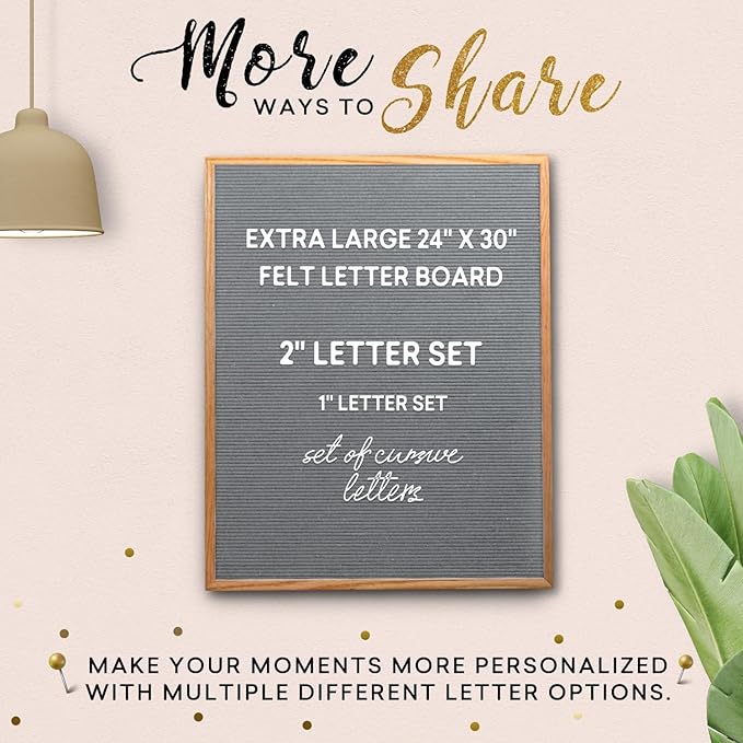 Felt Like Sharing Large Letter Board (Gray Felt - 24”x30”) – Changeable Message Board with 3 Sets of Felt Board Letters – Statement Wall Sign for Quotes, Home or Holiday Decor In Oak Frame