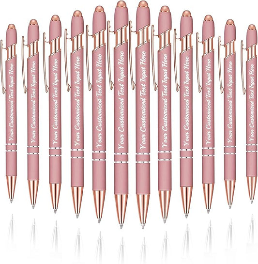 Personalized Ballpoint Pen 12pcs, Custom Pens Free Engraved Bulk with Name Logo, Soft Black Ink Stylus with Touch Metal Office, Gift for Anniversaries, Graduations, Birthdays