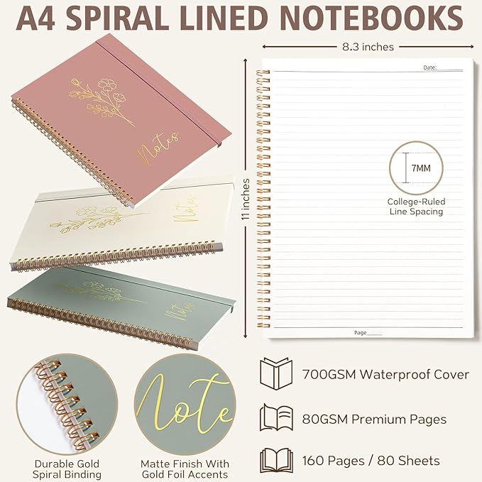 58PCS Aesthetic School Supplies, Cute College Ruled A4 Spiral Notebook Stationary Set Back to School Supplies Bible Study Kit Office College Essentials with Pastel Highlighters for Women Student Girls