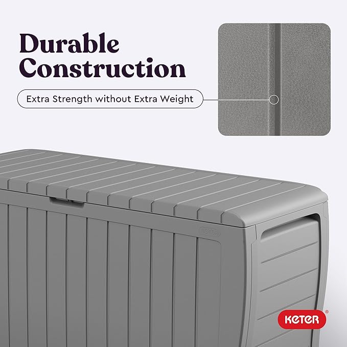 Keter Marvel Plus 71 Gallon Resin Deck Box-Organization and Storage for Patio Furniture Outdoor Cushions, Throw Pillows, Garden Tools and Pool Floats, Light Grey