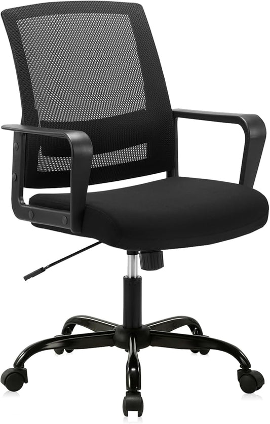 CLATINA Office Chair, Mid Back Ergonomic Desk Chairs Rolling Mesh Computer Chair with Executive Lumbar Support and Height Adjustable Design for Home Office, Black