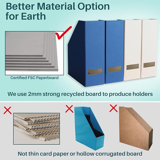 Magazine Holder - File Holder and Desk Organizer, Paperboard Book Organizer and Storage Box for Documents, Magazine Holder Rack for Classroom, Home, and Office (Latte Brown, 2-Pack)