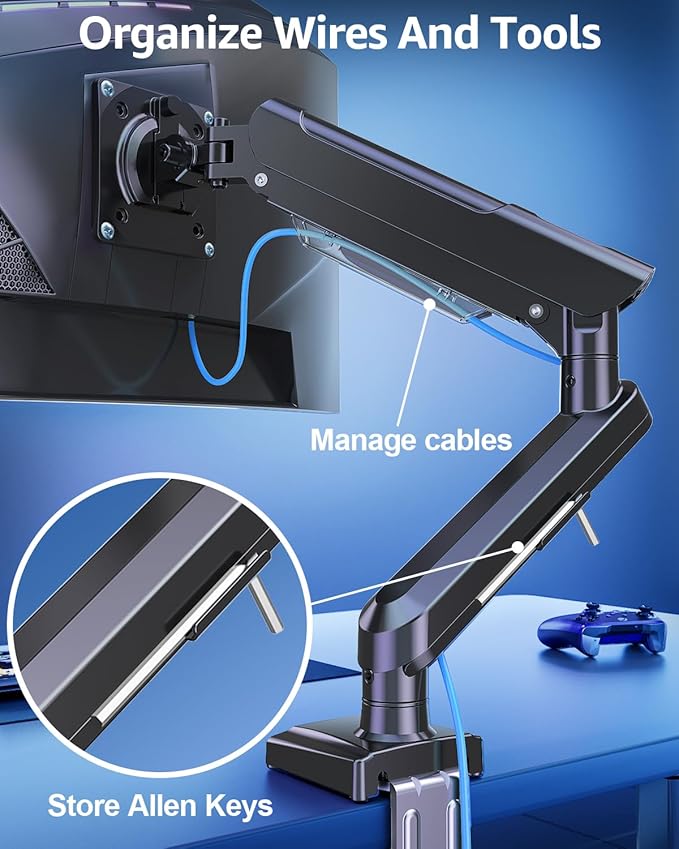 Single Monitor Mount for 32 27 24 22 inch Screen, Gas Spring Arm Holds 4.4-22 lbs, Monitor Desk Mount, Gaming & Home Office Use, VESA 75x75mm & 100x100mm, Freelift Pro Black