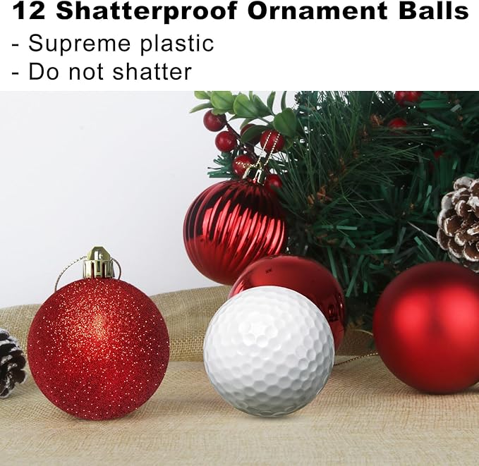 Rose Red 1.6" Small Christmas Balls Christmas Tree Decoration Ornaments Shatterproof Hanging Balls for Birthday Halloween Holiday Wedding Decorations Set of 12pcs