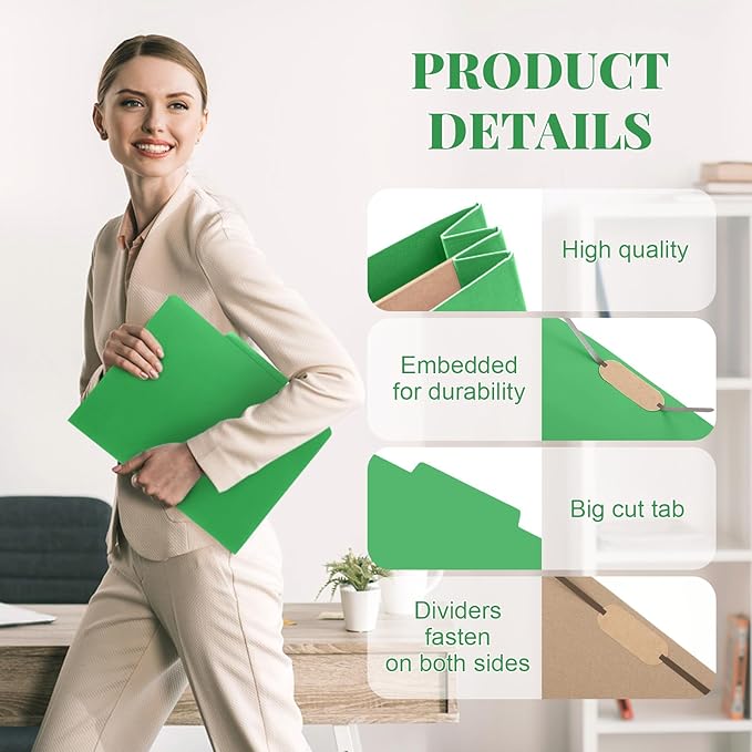 Skyygemm 12 Pack Classification File Folders Bulk with Divider and 2" Expansion, Pressboard Folder with 2 Prong Fasteners for Employee Records Medical Charts Office Document Organization(Green)